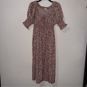 Lush Pink Floral Smocked Boho Dress